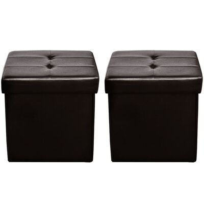Brown Rectangular Faux Leather Fold Storage Seat Bench Stool Ottoman