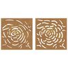 vidaXL Garden Wall Decorations 2 pcs 55x55 cm Corten Steel Rose Design