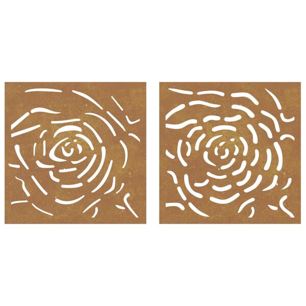 vidaXL Garden Wall Decorations 2 pcs 55x55 cm Corten Steel Rose Design