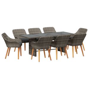 vidaXL Garden Dining Set 9 pcs Grey Poly Rattan