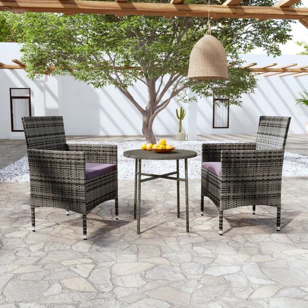vidaXL 3 Piece Garden Dining Set Poly Rattan Grey