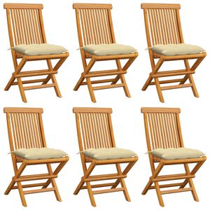 vidaXL Garden Chairs with Cream White Cushions 6 pcs Solid Teak Wood