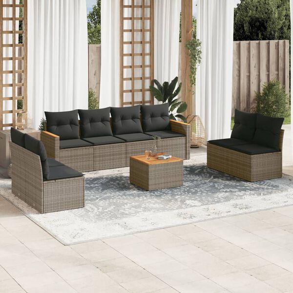 vidaXL 9 Piece Garden Sofa Set with Cushions Grey Poly Rattan