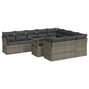 vidaXL 11 Piece Garden Sofa Set with Cushions Grey Poly Rattan