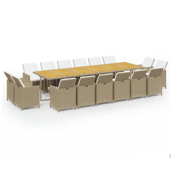 vidaXL 17 Piece Garden Dining Set with Cushions Poly Rattan Beige