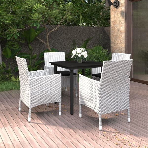 vidaXL 5 Piece Garden Dining Set Poly Rattan and Glass
