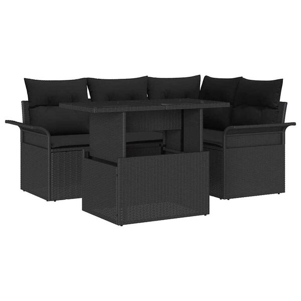 vidaXL Garden Sofa Set with Cushion 5 pcs Black Poly Rattan