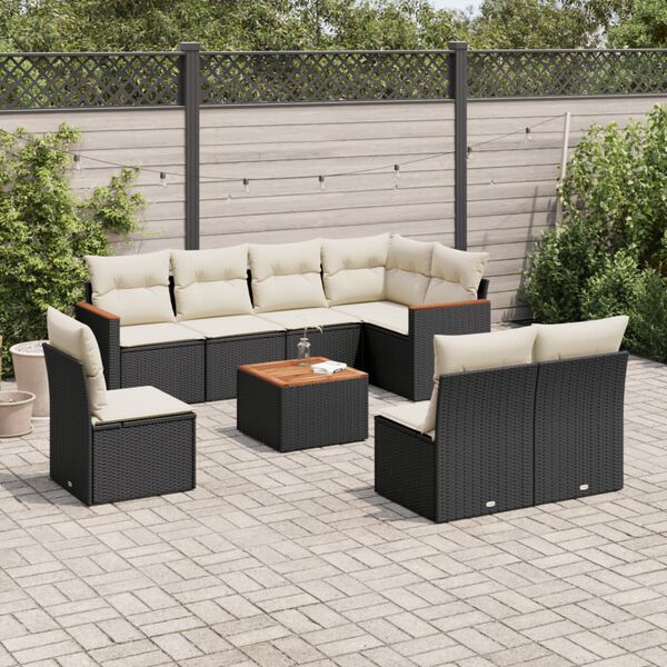 vidaXL 9 Piece Garden Sofa Set with Cushions Black Poly Rattan