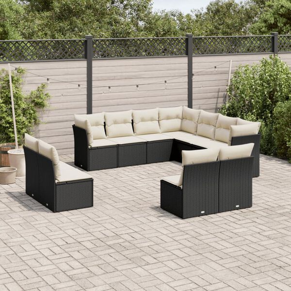 vidaXL 11 Piece Garden Sofa Set with Cushions Black Poly Rattan