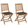 vidaXL Folding Garden Chairs 2 pcs with Cushions Solid Wood Acacia