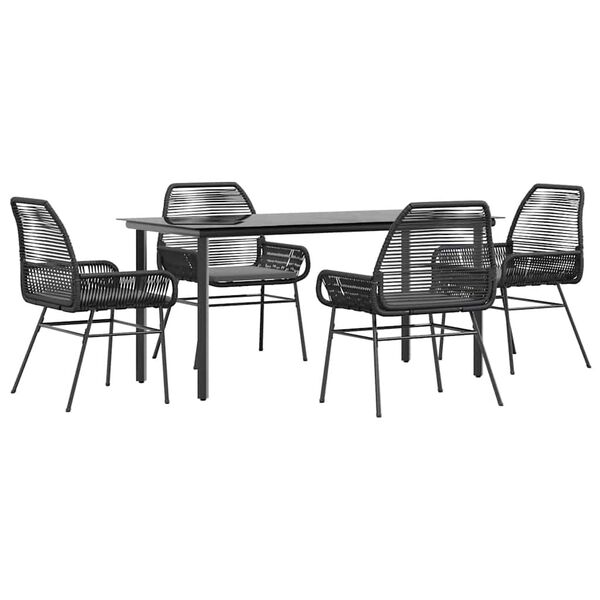 vidaXL 5 Piece Garden Dining Set with Cushions Black Poly Rattan Glass