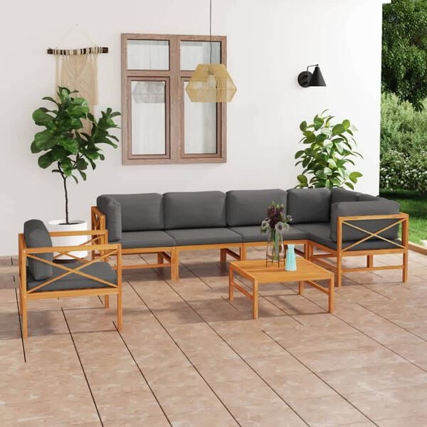 vidaXL 7 Piece Garden Lounge Set with Grey Cushions Solid Wood Teak