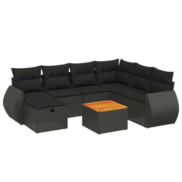vidaXL 8 Piece Garden Sofa Set with Cushions Black Poly Rattan