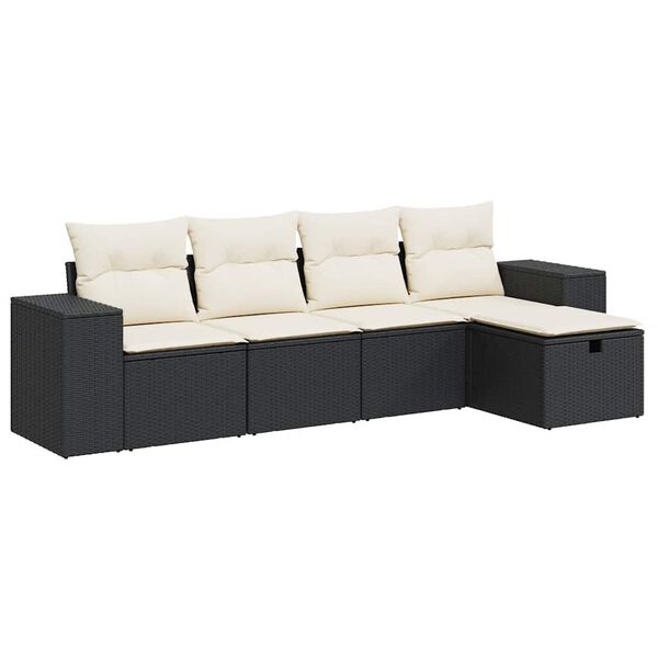 vidaXL 5 Piece Garden Sofa Set with Cushions Black Poly Rattan
