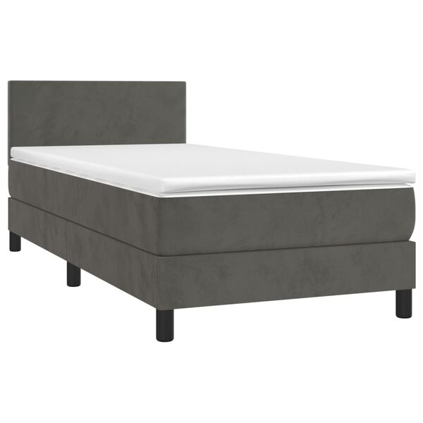 vidaXL Box Spring Bed with Mattress&LED Dark Grey 100x200cm Velvet