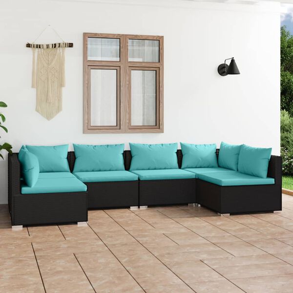 vidaXL 6 Piece Garden Lounge Set with Cushions Poly Rattan Black
