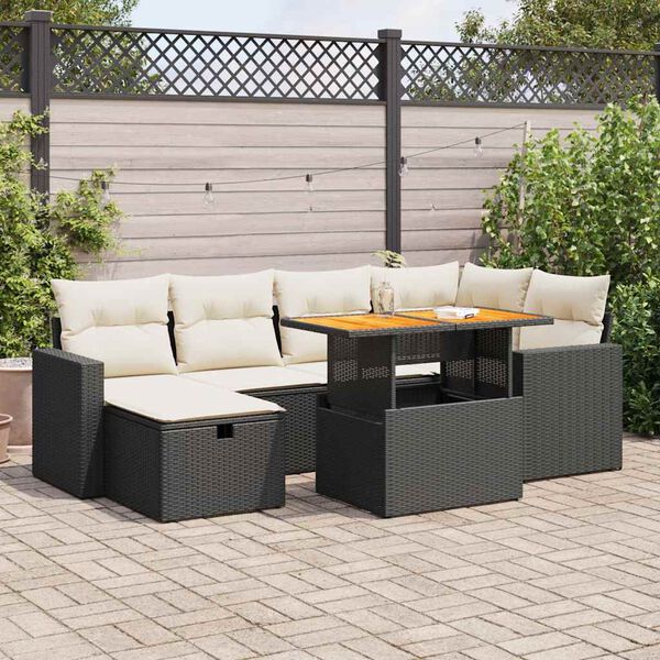 vidaXL 8 Piece Garden Sofa Set with Cushions Black Poly Rattan Acacia