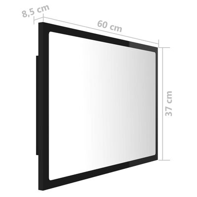 vidaXL LED Bathroom Mirror High Gloss Black 60x8.5x37 cm Acrylic