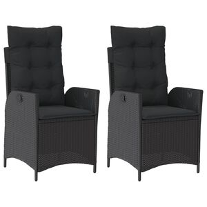 vidaXL Reclining Garden Chairs 2 pcs with Cushions Black Poly Rattan