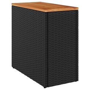 vidaXL Garden Side Table with Wooden Top Black 58x27,5x55 cm Poly Rattan