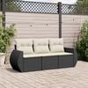 vidaXL 3 Piece Garden Sofa Set with Cushions Black Poly Rattan