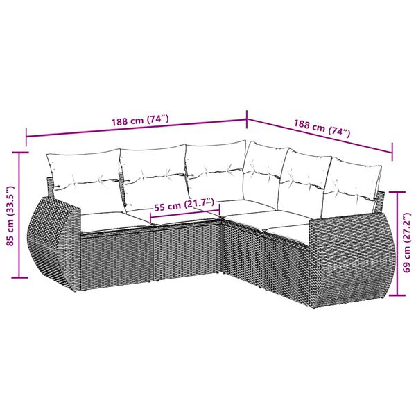 vidaXL 5 Piece Garden Sofa Set with Cushions Black Poly Rattan