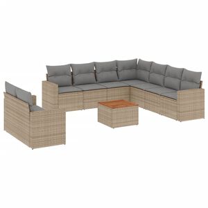 vidaXL 10 Piece Garden Sofa Set with Cushions Mix Beige Poly Rattan