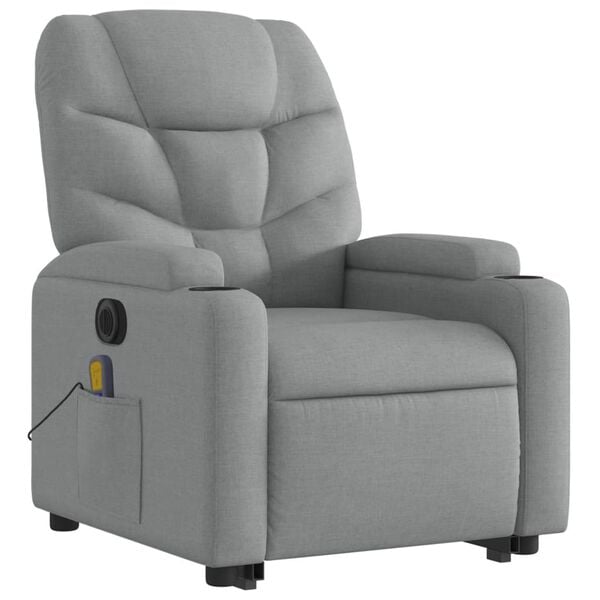 vidaXL Electric Stand up Massage Recliner Chair Light Grey Fabric