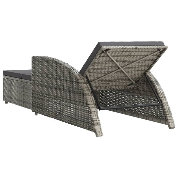 vidaXL Sun Lounger with Dark Grey Cushion Poly Rattan Grey