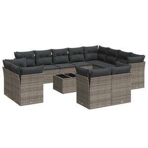 vidaXL 13 Piece Garden Sofa Set with Cushions Grey Poly Rattan