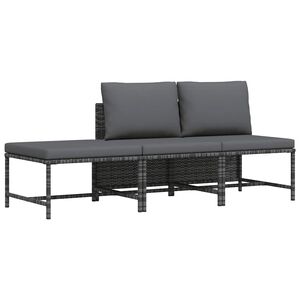 vidaXL 3 Piece Garden Sofa Set with Cushions Grey Poly Rattan