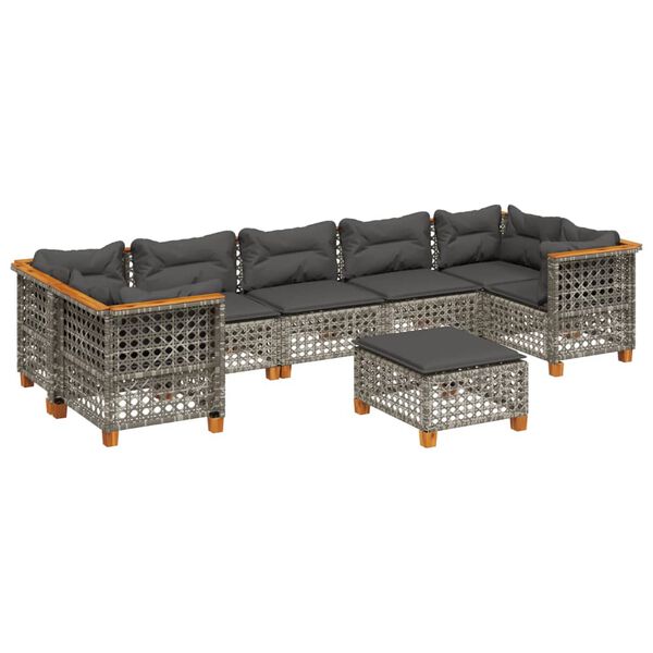 vidaXL 8 Piece Garden Sofa Set with Cushions Grey Poly Rattan