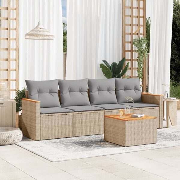 vidaXL 5 Piece Garden Sofa Set with Cushions Mix Beige Poly Rattan