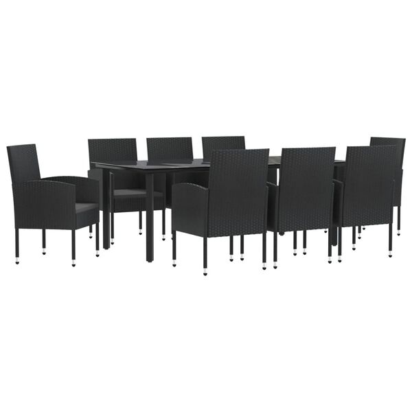 vidaXL 9 Piece Garden Dining Set Black Poly Rattan and Steel