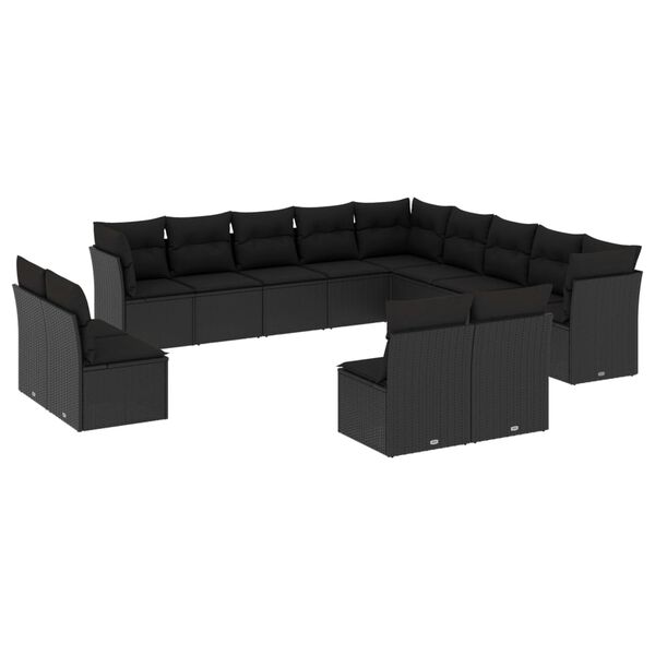 vidaXL 13 Piece Garden Sofa Set with Cushions Black Poly Rattan