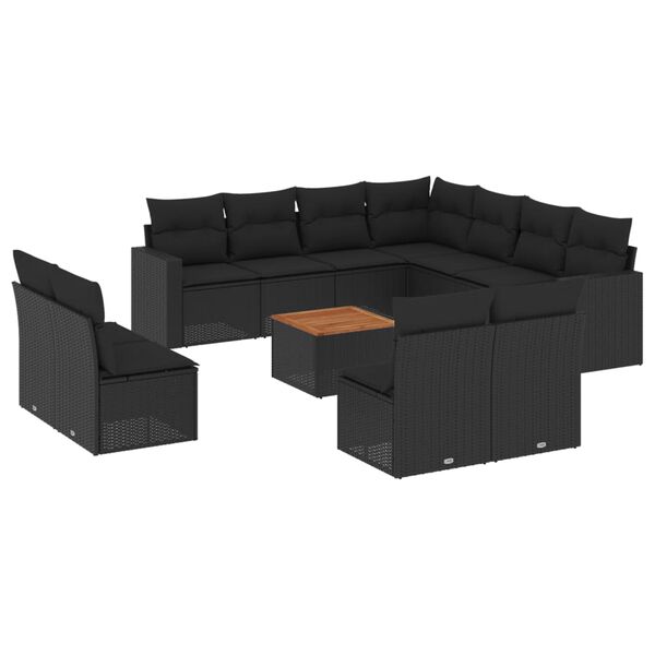 vidaXL 12 Piece Garden Sofa Set with Cushions Black Poly Rattan