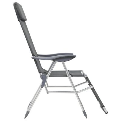 vidaXL Folding Camping Chairs 2 pcs with Footrest Grey Aluminium