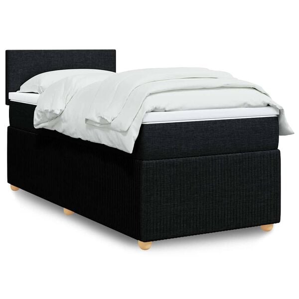 vidaXL Box Spring Bed with Mattress Black King Single Fabric