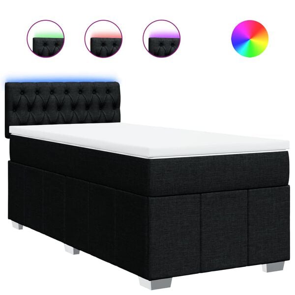 vidaXL Box Spring Bed with Mattress Black King Single Fabric