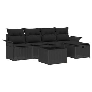 vidaXL Garden Sofa Set with Cushion 6 pcs Black Poly rattan