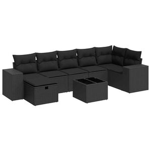 vidaXL 7 Piece Garden Sofa Set with Cushions Black Poly Rattan