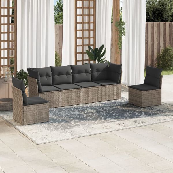 vidaXL 6 Piece Garden Sofa Set with Cushions Grey Poly Rattan
