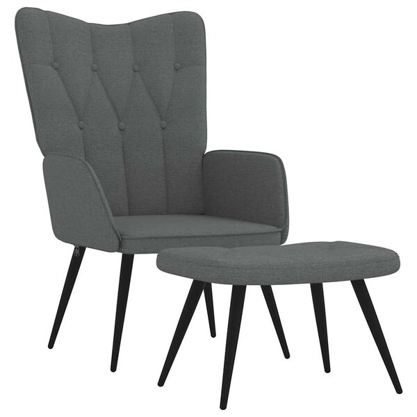 vidaXL Relaxing Chair with a Stool Dark Grey Fabric
