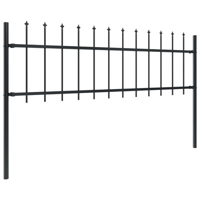 vidaXL Garden Fence with Spear Top Steel 6.8x0.6 m Black