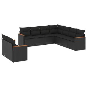vidaXL 9 Piece Garden Sofa Set with Cushions Black Poly Rattan