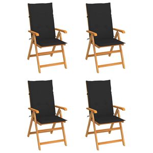 vidaXL Folding Chairs 4 pcs with Black Cushions Solid Teak Wood