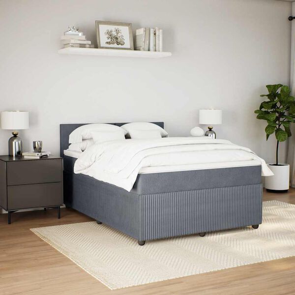 vidaXL Box Spring Bed with Mattress Dark Grey Queen Velvet