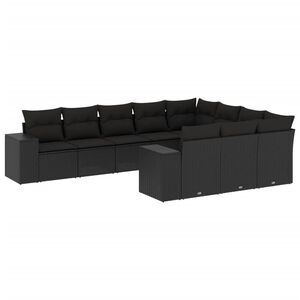 vidaXL 10 Piece Garden Sofa Set with Cushions Black Poly Rattan