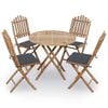vidaXL 5 Piece Folding Outdoor Dining Set with Cushions Bamboo