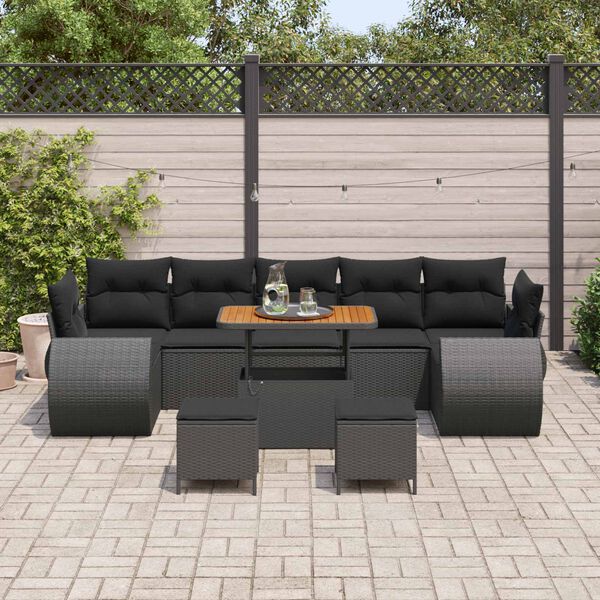 vidaXL Garden Sofa Set Height-Adjustable 10 pcs Black Poly Rattan